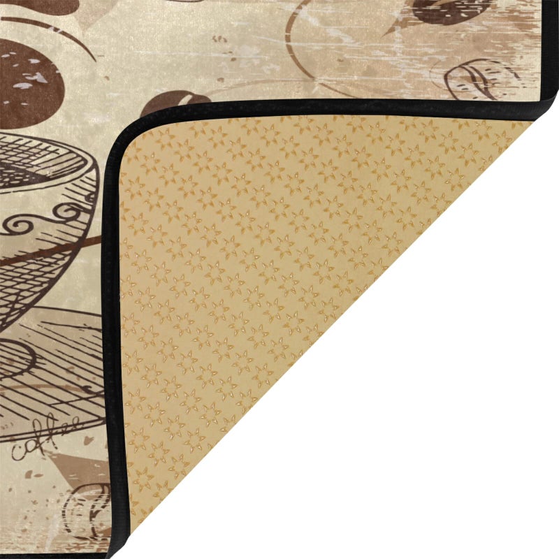 BOENLE Coffee Cup Kitchen Rug Washable Bath Floor Mat Retro Non-Slip Runner Carpet Doormat for Bathroom Living Room Bedroom 39x20 inch - Image 3