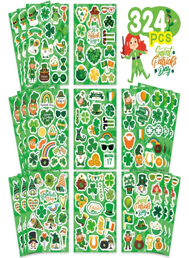 DUJAA 324PCS St. Patrick's Day Stickers - Shamrock Stickers for Kids Leprechaun Clover Hat Irish Day Themed Party Holiday Stickers St Patricks Day Gifts St Patricks Day Party Favors Accessories Decorations - Image 1