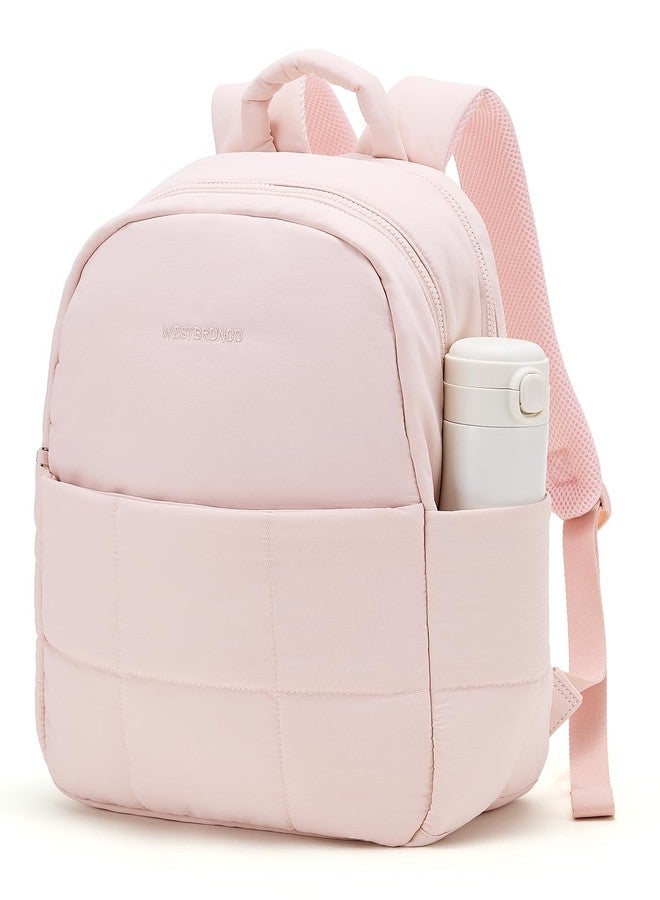 WESTBRONCO Mini Backpack for Women Nylon Small Fashion Backpacks Purse Puffer Lightweight Backpacks for Travel, Shopping, Large-pink, 15.9 x 11.8 x 6.1 inches, Quilted - Image 1