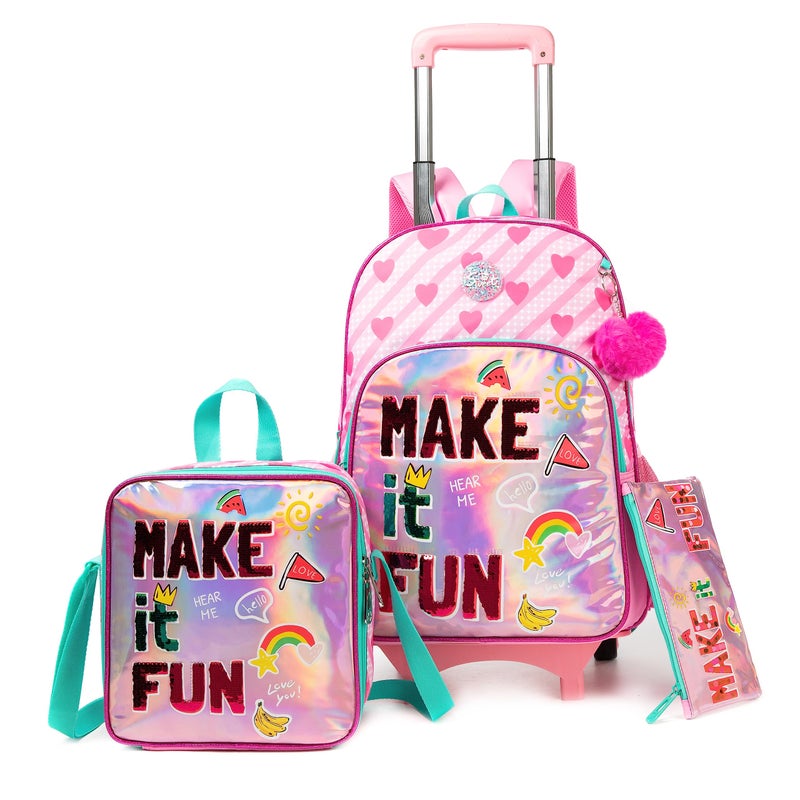 Egchescebo Egchescebo Kids Panda Rolling Backpack for Girls Suitcases Trolley Backpacks with Wheels, Red23-3-6, 17", Travel Backpacks  - Image 1