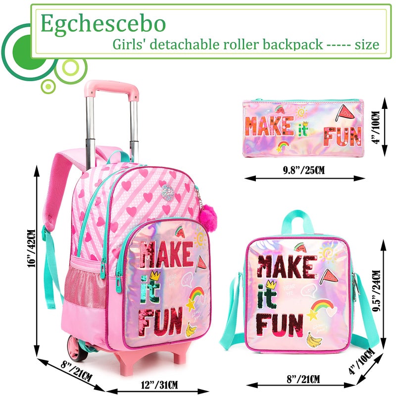 Egchescebo Egchescebo Kids Panda Rolling Backpack for Girls Suitcases Trolley Backpacks with Wheels, Red23-3-6, 17", Travel Backpacks  - Image 2