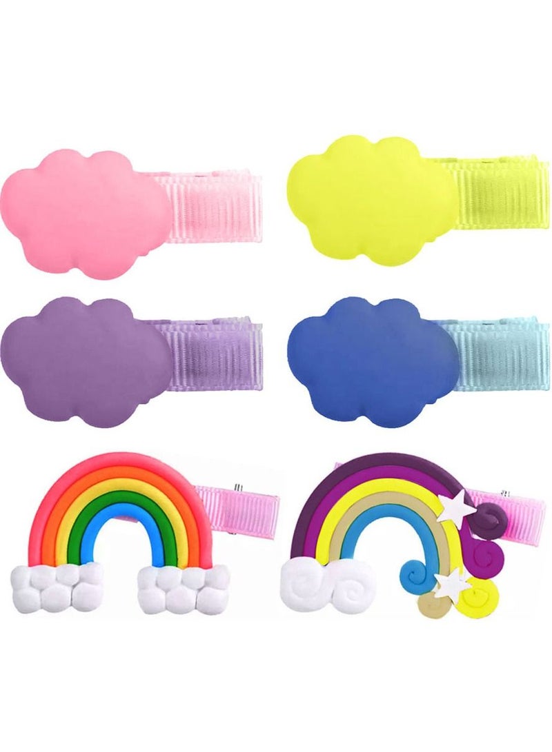 CATANES 6 Packs For Hair Clips Cloud Ornaments Colourful Flatback Polymer Rainbow Cloud Clips - Image 1