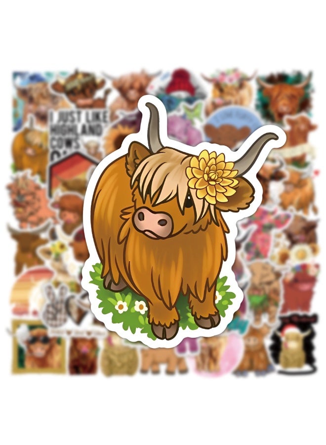 NIBEMINENT 50 Pcs Cartoon Highl And Beef Deco Kit Waterproof Stickers, High Definition Printing Bright Colors, Suitable for Laptop Skateboard Luggage Water Bottle Guitar DIY - Image 2