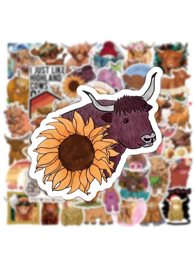 NIBEMINENT 50 Pcs Cartoon Highl And Beef Deco Kit Waterproof Stickers, High Definition Printing Bright Colors, Suitable for Laptop Skateboard Luggage Water Bottle Guitar DIY - Image 3