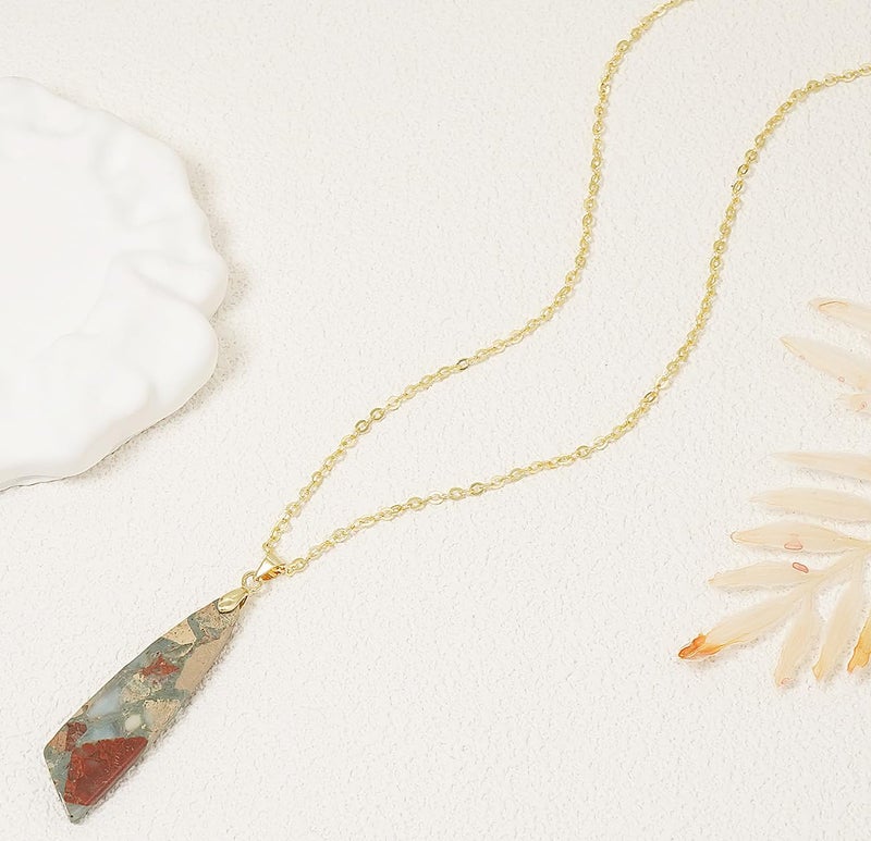 Wovanoo Nature Stone Necklaces for Women Boho Gemstone Pendant Necklace 18K Gold Chain Necklaces Beige Gold - Image 5