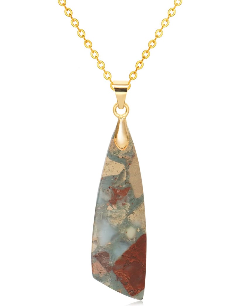 Wovanoo Nature Stone Necklaces for Women Boho Gemstone Pendant Necklace 18K Gold Chain Necklaces Beige Gold - Image 1