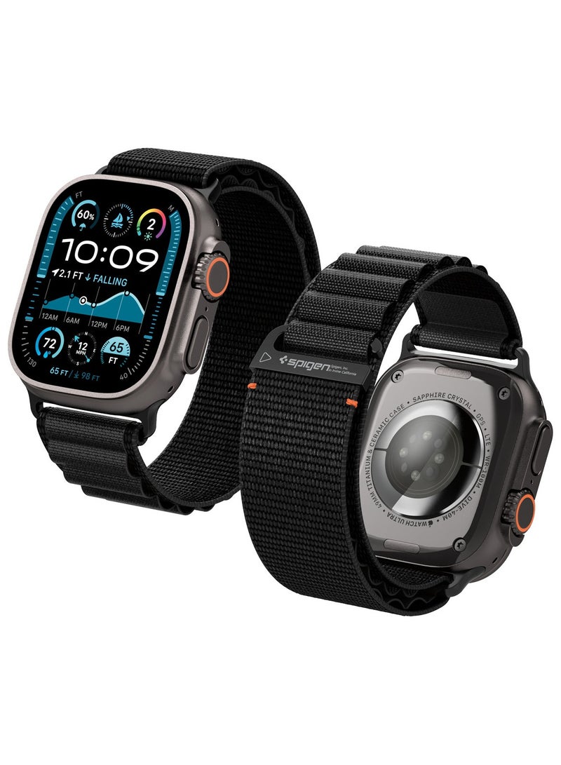 Spigen WBF1 Apple Watch Band for Apple Watch Ultra 3/2/1 49mm, Series 11/10 46mm, 9/8/7 45mm, SE3/SE2/SE/6/5/4 44mm, 3/2/1 42mm Lightweight Fabric Strap - Black - Image 1