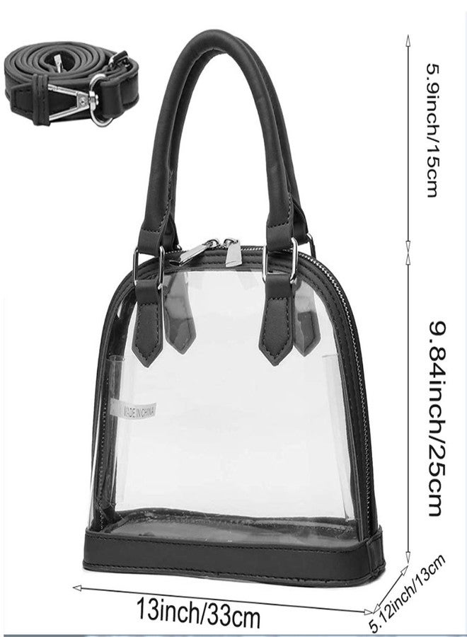Rullar Women Clear Jelly Top Handle Shoulder Crossbody Bag PVC Handbag Purse Totes Satchel Black - Image 3