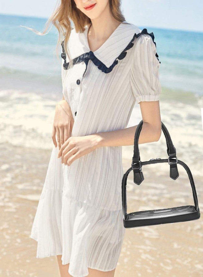 Rullar Women Clear Jelly Top Handle Shoulder Crossbody Bag PVC Handbag Purse Totes Satchel Black - Image 5