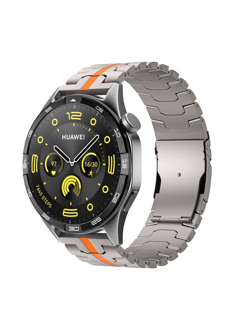 Titanium Band for HUAWEI Watch 4 3 Pro / GT 5 4 3 Pro, Luxury Universal 22mm Titanium Metal Replacement Watch Strap for Men and Women, Titanium-Orange - Image 1