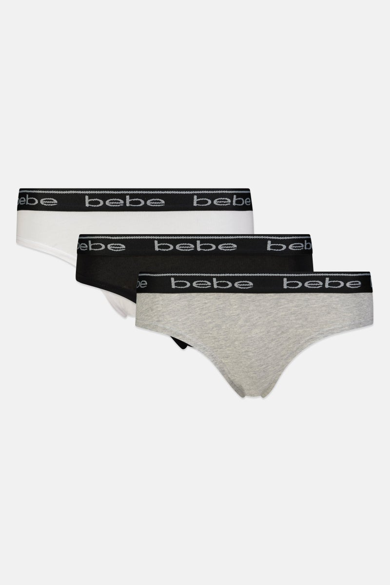 bebe Women 3 Pcs Brand Logo Cheeky Panty, Multicolor - Image 2