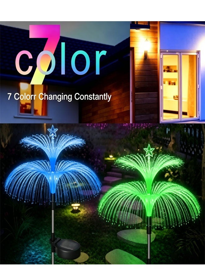 Bukela Solar Garden Lights 2 Pack New Upgraded Solar Lights Outdoor Waterproof 7 Color Changing Double Jellyfish and Star Flower Garden Decor Yard Lawn Christmas Outdoor,Gifts for Mother's Day Women - Image 1