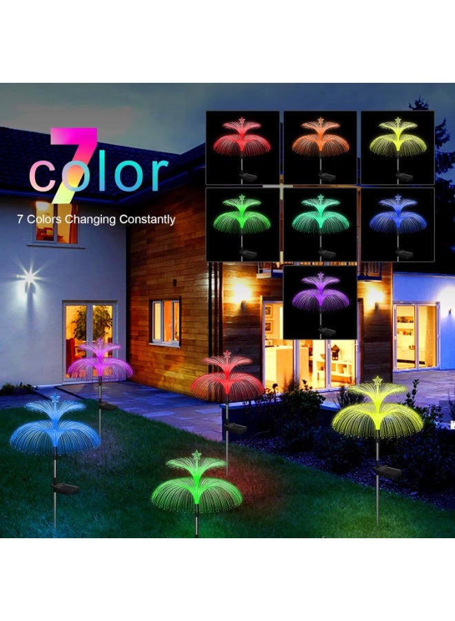 Bukela Solar Garden Lights 2 Pack New Upgraded Solar Lights Outdoor Waterproof 7 Color Changing Double Jellyfish and Star Flower Garden Decor Yard Lawn Christmas Outdoor,Gifts for Mother's Day Women - Image 2