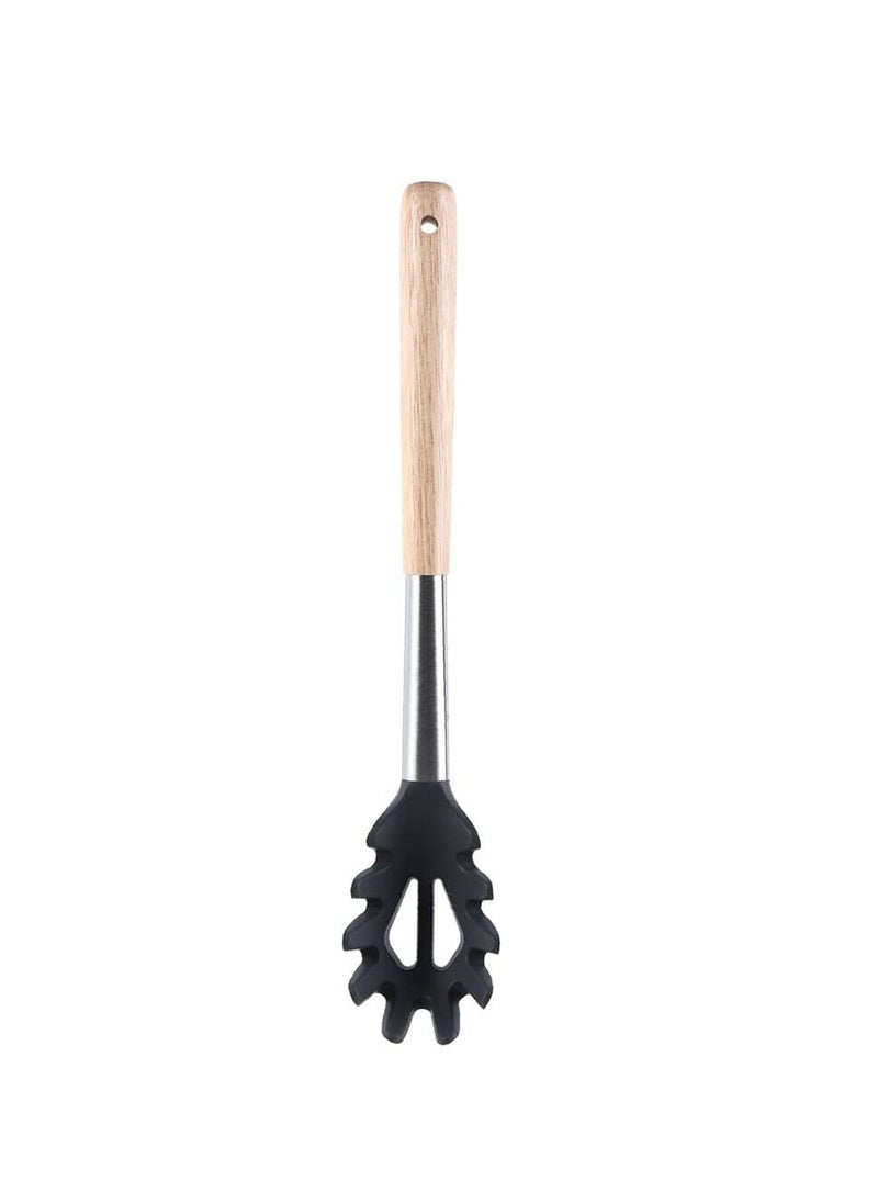 Generic - Grey Silicone Pasta Server with Oak Wood Handle - 32.5cm - Image 1