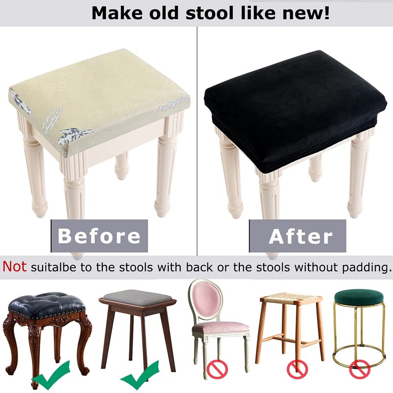 SINOSSO Soft Velvet Vanity Bench Cover, (15"- 19.5") L x (11.8"- 15.7") W Stretch Washable Rectangle Saddle Bar Stool Slipcover, (XS, Black) - Image 4