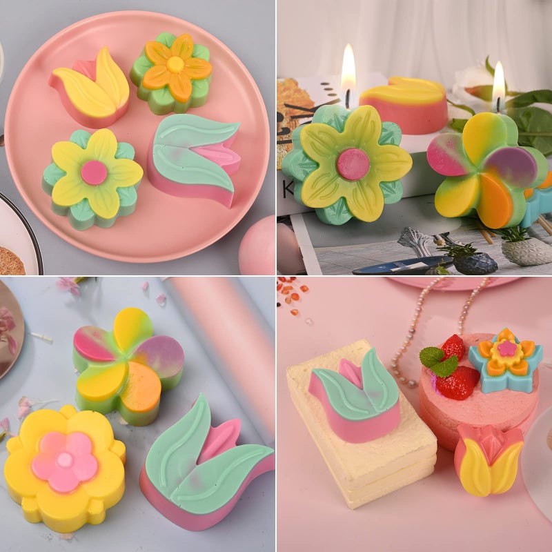 Sakolla 6-Cavity Flower Soap Molds Silicone, 2 Pack Tulip Different Flower Shapes Silicone Molds for Soap, Lotion Bar, Bath Bombs, Chocolate, Candy Baking Molds Jelly, Ice Cube Tray - Image 5