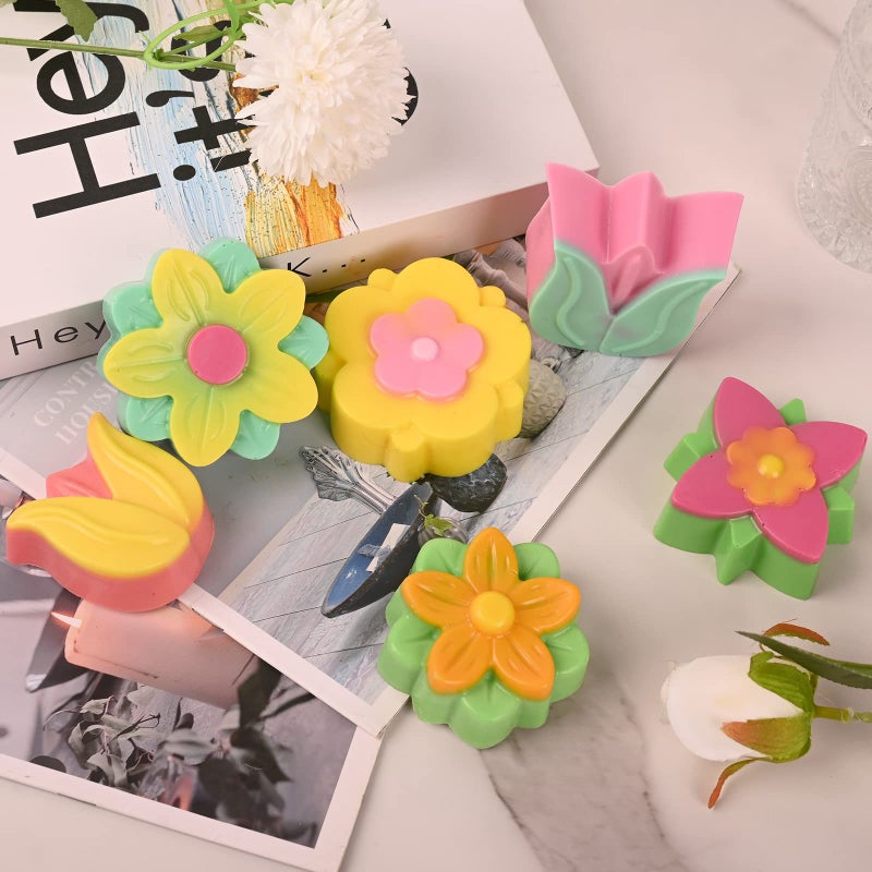 Sakolla 6-Cavity Flower Soap Molds Silicone, 2 Pack Tulip Different Flower Shapes Silicone Molds for Soap, Lotion Bar, Bath Bombs, Chocolate, Candy Baking Molds Jelly, Ice Cube Tray - Image 3