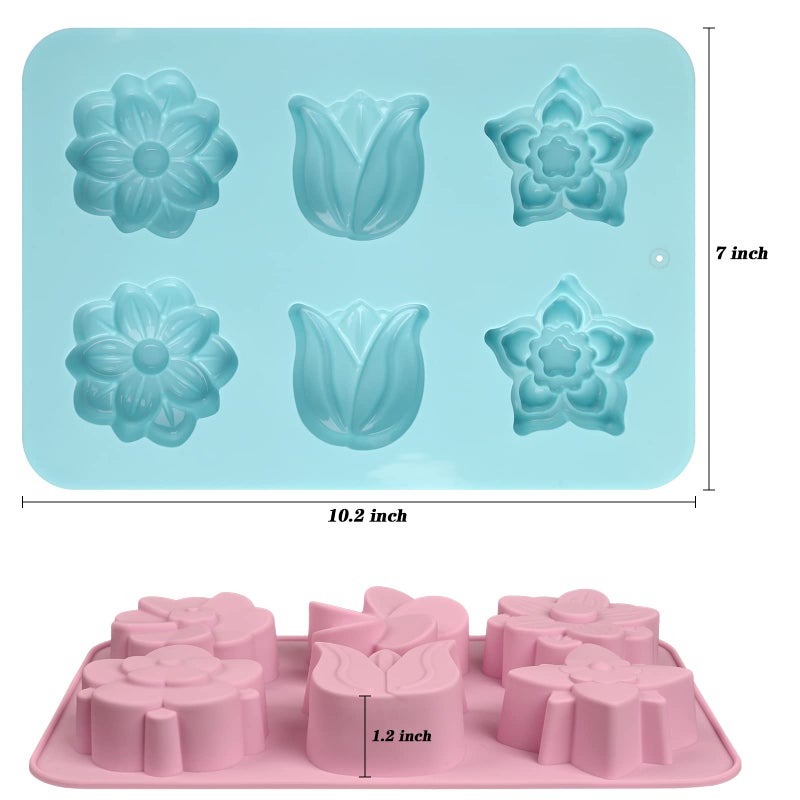 Sakolla 6-Cavity Flower Soap Molds Silicone, 2 Pack Tulip Different Flower Shapes Silicone Molds for Soap, Lotion Bar, Bath Bombs, Chocolate, Candy Baking Molds Jelly, Ice Cube Tray - Image 2