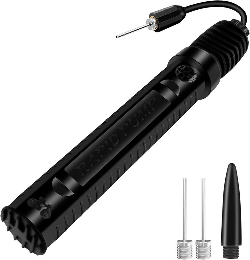 Dual Action Hand Air Pump – Portable Ball Pump with Needles and Valve Adapter for Fast Inflation, Suitable for Football, Basketball, Volleyball, Bike, Balloons, Inflatable Swimming Rings (Black)