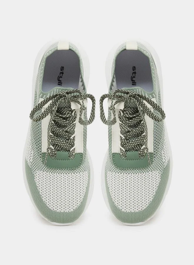 Styli Styli Textured Mesh Lace Up Sneakers