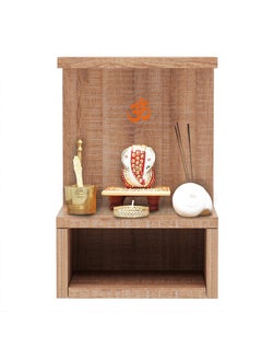 Mahmayi Modern Wooden Mandir, Temple with Single Open Shelf for Storage Pooja Essentials Sturdy Steel Legs Ideal for Home, Office, Temple - Brown Arizona Oak  - Image 1