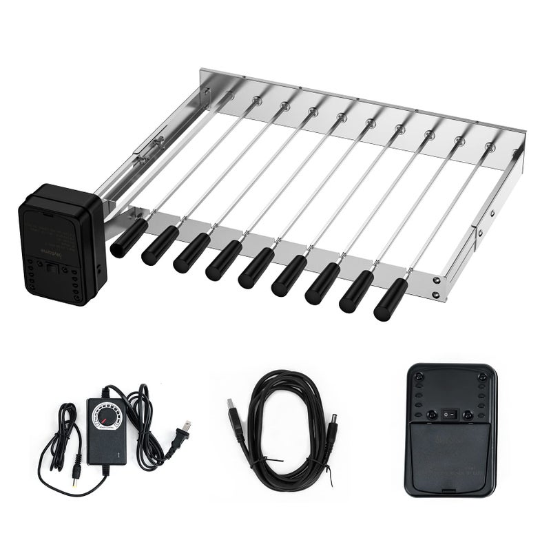 Skyflame Stainless Steel Electric Barbecue Shish Kabob Skewer Set with 9pcs Skewers, Automatic Rotating Skewer Turner with Adjustable Speed Motor and Adjustable Length Rotisserie BBQ Grill Rack - Image 1