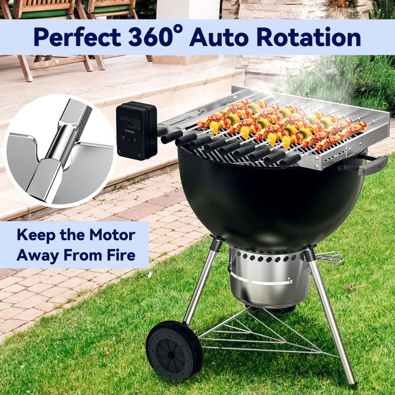 Skyflame Stainless Steel Electric Barbecue Shish Kabob Skewer Set with 9pcs Skewers, Automatic Rotating Skewer Turner with Adjustable Speed Motor and Adjustable Length Rotisserie BBQ Grill Rack - Image 3