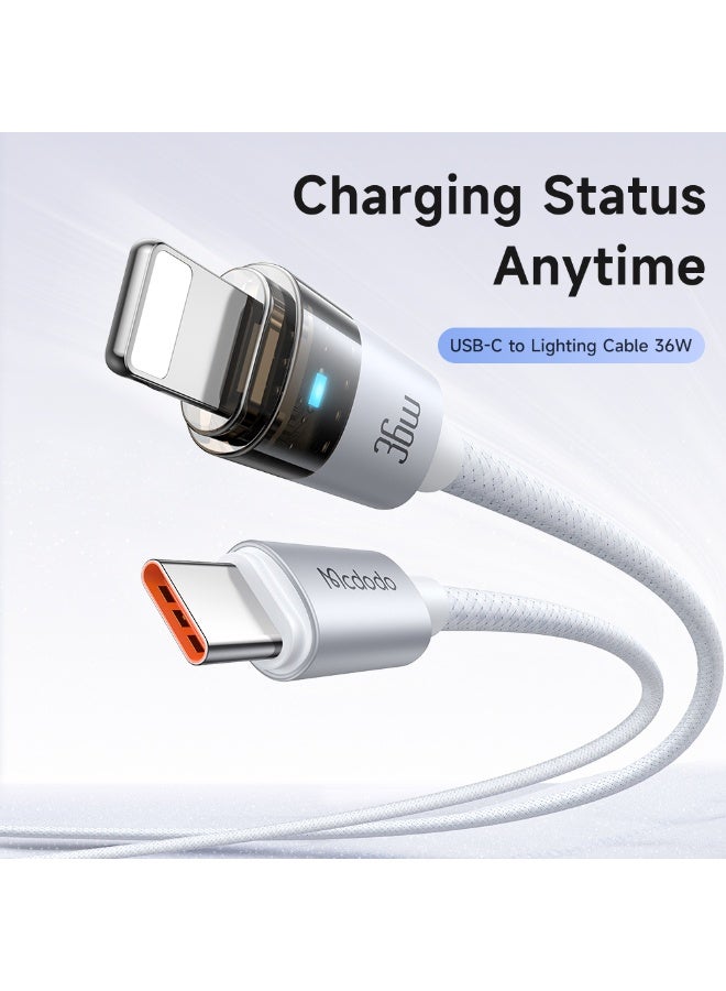 MCDODO CA-6892 USB-C Transparent Cable with Charging Light 1.2m white - Image 3