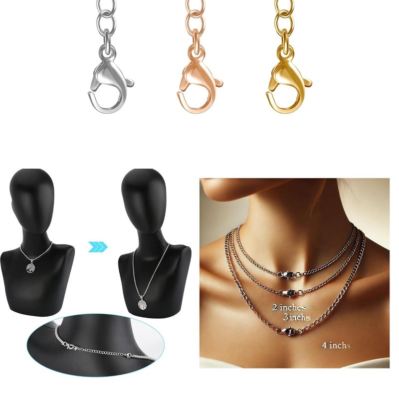 ST logo Hanging Tree Women Girl Boy & Men Jewellery Making 6 Pcs 3 Colour Golden Silver Rose Gold Extender for Chain Set Bracelet Pendant & Necklace (3 Inch 3 Colour) - Image 3