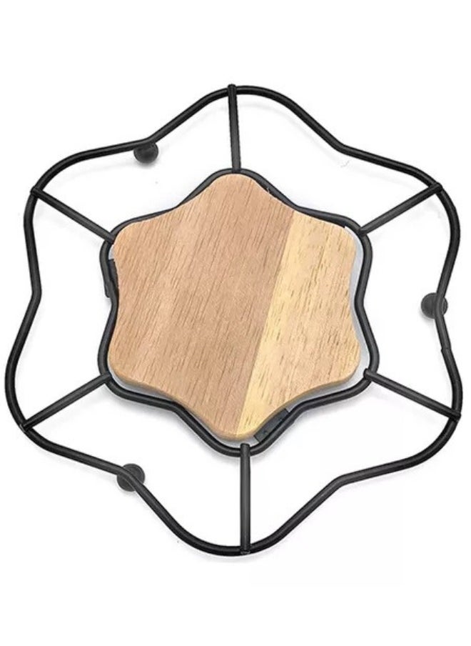 Generic Coaster and hot holder, hot pot base, metal in wood, elegant modern style, star shape (wooden color in black) 