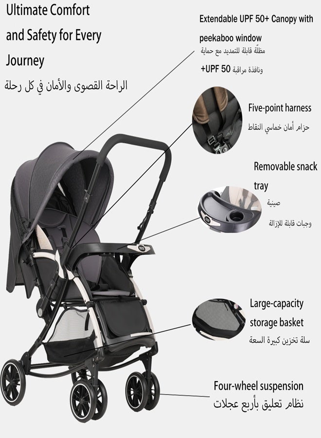 baobaohao Luxury Baby Stroller with Reversible Handle, Compact Travel Stroller for Airplane, 87cm Full-Size Sleeping Bassinet, One-Hand Fold, All-Terrain Wheels, Extendable UPF50+ Canopy for Newborn to Toddler - Image 2