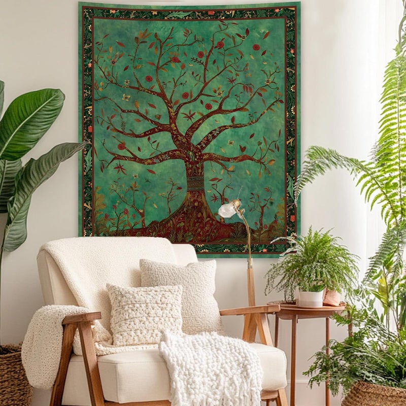 Apdidl Boho Green Tree of Life Tapestry for Bedroom, Nature Tree Wall Hanging Aesthetic, Bohemian Hippie Tapestries Wall Art, Tree Decor Blanket Backdrop for Living Room (36"X48") - Image 5