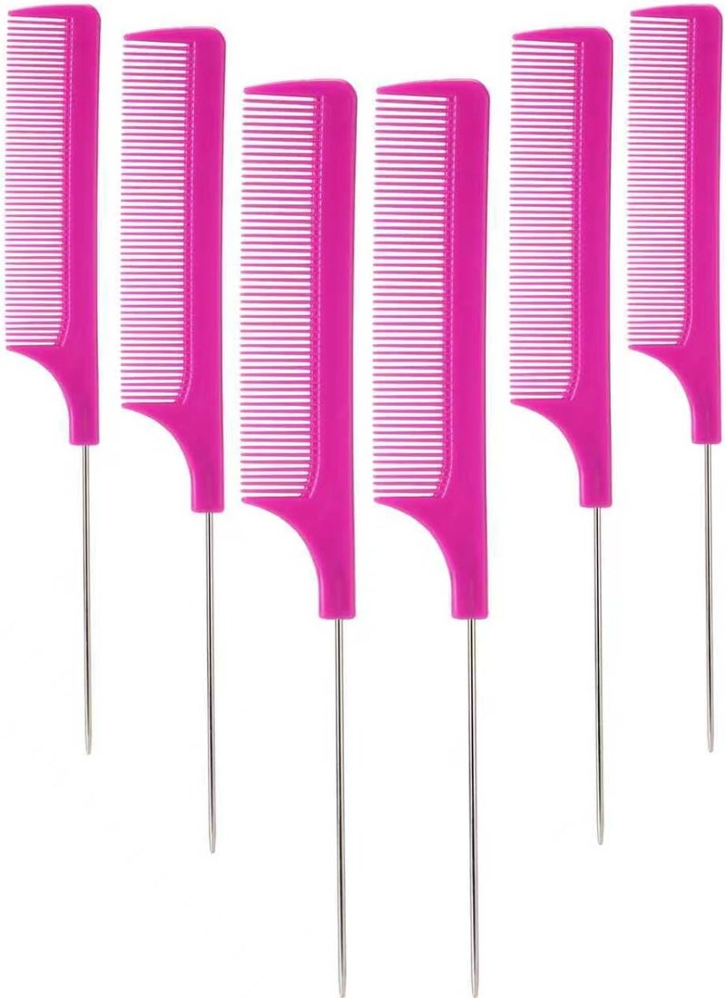 BudiGl Rat Tail Combs Set 6 Pcs Professional Teasing Comb with Metal Pick Styling Parting Braiding Salon Cutting Barber Hair Stylists Curly All Hair Types For Women Men and Girls - Image 1