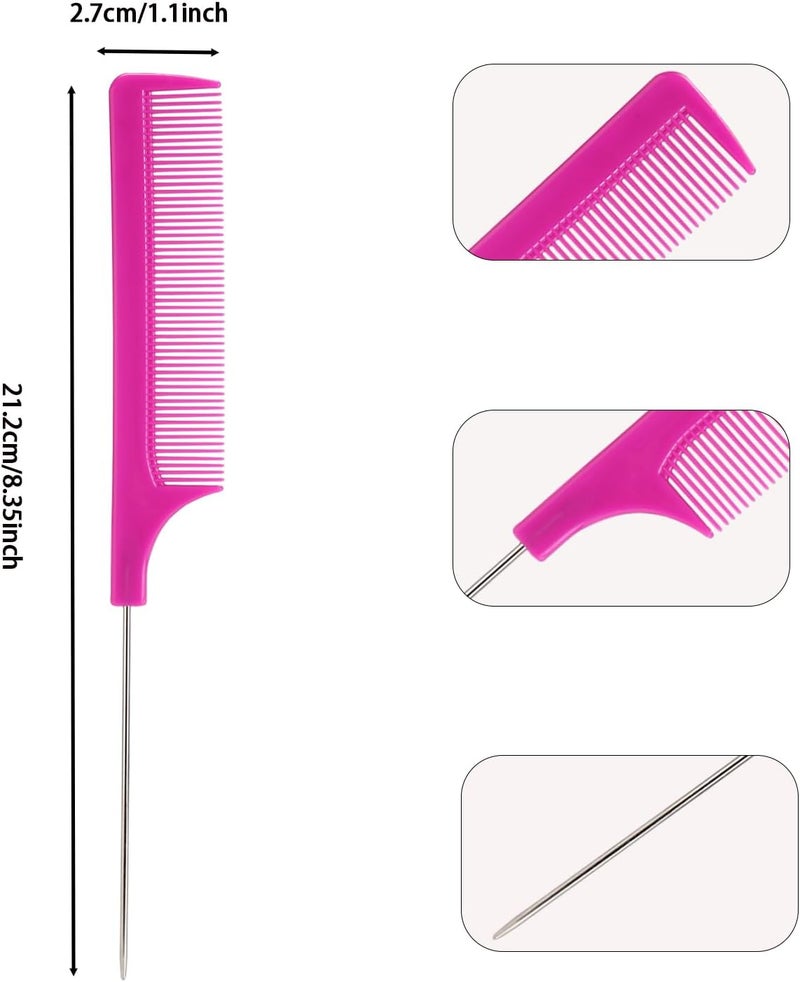 BudiGl Rat Tail Combs Set 6 Pcs Professional Teasing Comb with Metal Pick Styling Parting Braiding Salon Cutting Barber Hair Stylists Curly All Hair Types For Women Men and Girls - Image 2