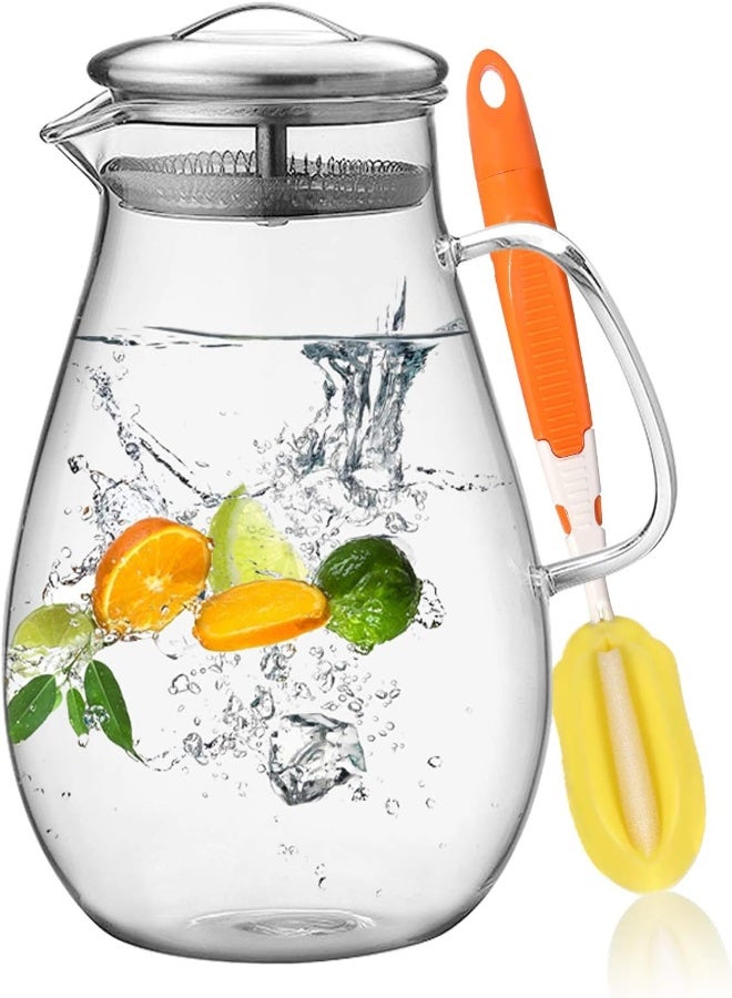 AKDC Hiware 64 Ounces Glass Pitcher With Stainless Steel Lid, Water Carafe With Handle, Good Beverage Pitcher For Homemade Juice And Iced Tea - Image 5
