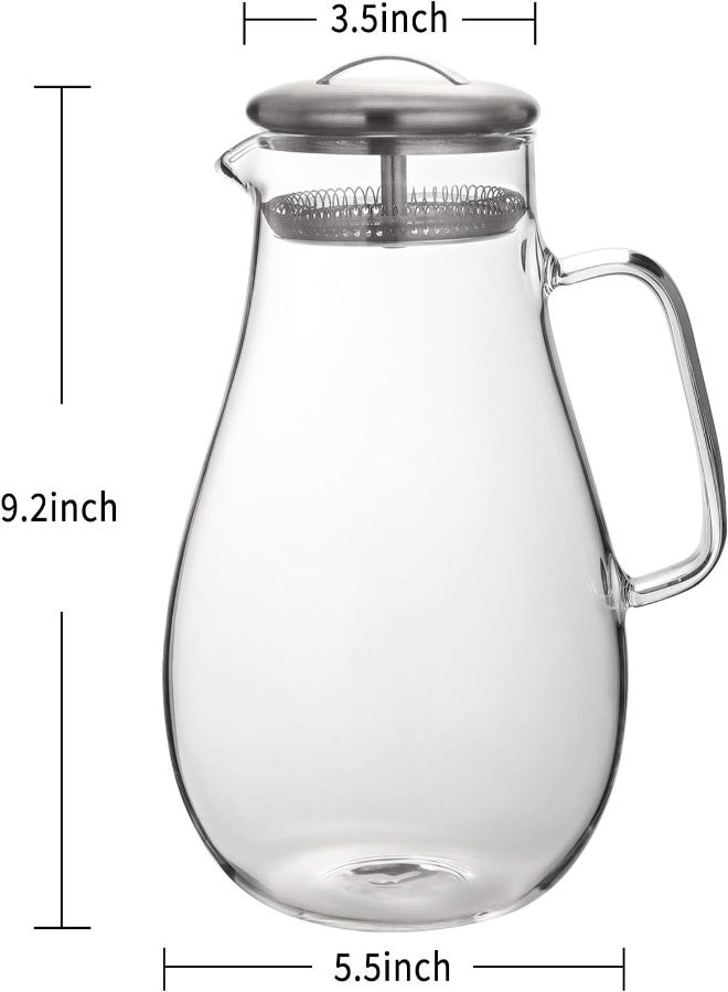 AKDC Hiware 64 Ounces Glass Pitcher With Stainless Steel Lid, Water Carafe With Handle, Good Beverage Pitcher For Homemade Juice And Iced Tea - Image 4
