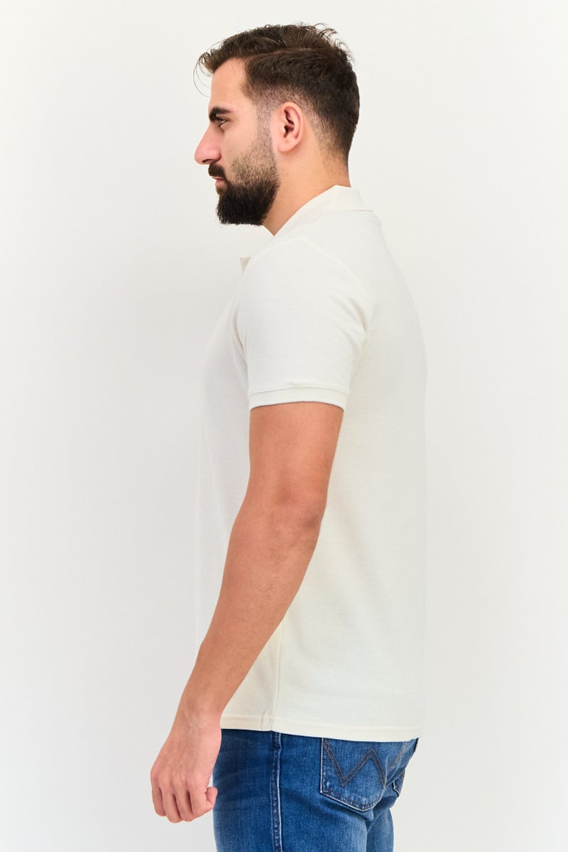 Algspar قميص بولو قصير الأكمام للرجال بتصميم عادي مع شعار مطرز، أبيض فاتح - Image 2
