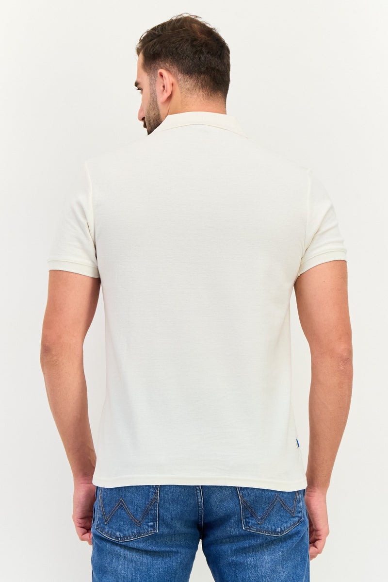 Algspar قميص بولو قصير الأكمام للرجال بتصميم عادي مع شعار مطرز، أبيض فاتح - Image 3
