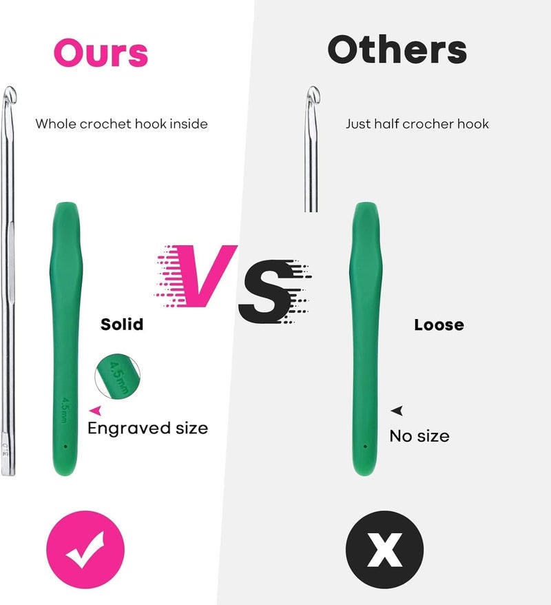 Dodhar طقم إبر كروشيه، 32 قطعة كاملة الحجم، مقابض مطاطية مريحة، أطقم كروشيه للمبتدئين والبالغين، هدية للأخت، للأيدي المصابة بالتهاب المفاصل، إبرة كروشيه كبيرة مع حقيبة زرقاء - Image 4