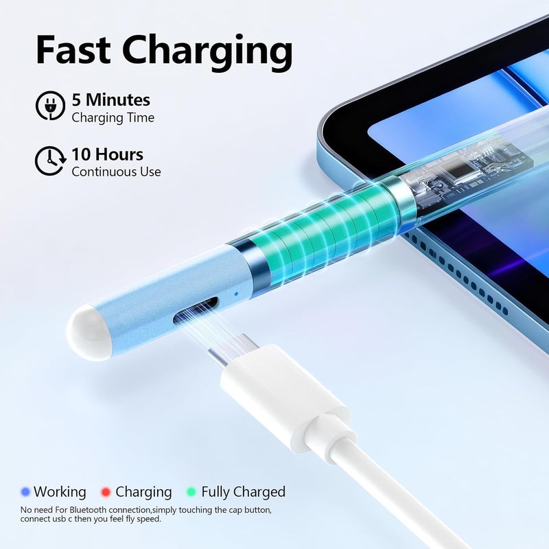 JAMJAKE Stylus Pen for iPad 6th-11th Generation-2X Fast Charge Active Pencil Compatible with 2018-2025 Apple iPad Pro 11"/12.9"/M4, iPad Air 3/4/5/M2/M3,iPad mini 5/6 Gen-White Blue - Image 3
