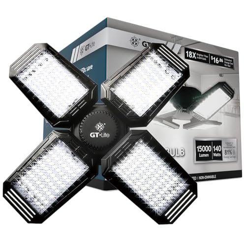 GT-Lite 15,000 Lumen LED Adjustable 4 Panel Bulb, Uses Only 140W, Daylight, E26 Base, LED Garage Light for Indoors Workshop Warehouse - Image 1