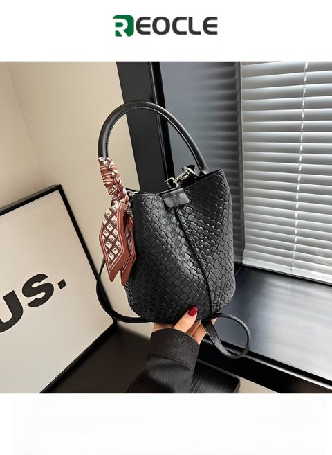 حقيبة نسائية منسوجة من الجلد النباتي حقيبة كبيرة للسفر في الصيف والشاطئ وحقيبة يد بمقبض علوي وحقيبة كتف مصنوعة يدويًا