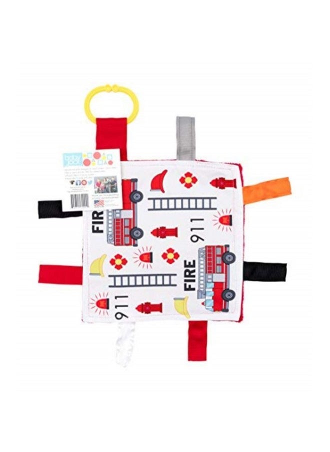 The Learning Lovey Baby Sensory Crinkle & Teething Square Lovey Toy With Closed Ribbon Tags For Increased Stimulation: 8"X8" (Firefighter)  - Image 2