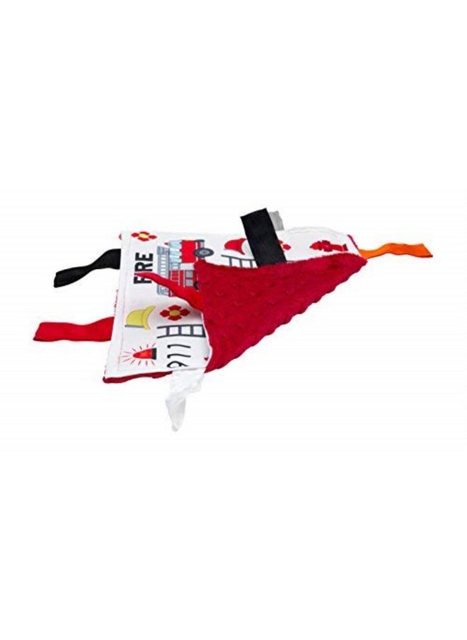 The Learning Lovey Baby Sensory Crinkle & Teething Square Lovey Toy With Closed Ribbon Tags For Increased Stimulation: 8"X8" (Firefighter)  - Image 4