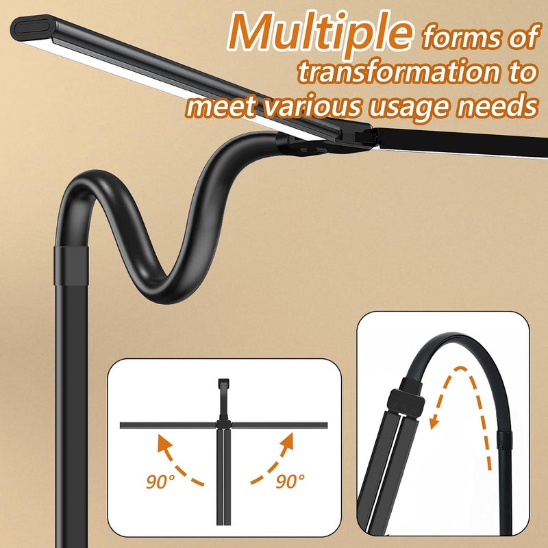 LOOPITYS LED Desk Lamp for Home Office, Double Head LED Desk Lamp with Clamp, Eye Protection Architect Table Lamps, 18W 80CM Brightest 5 Color Modes and Dimmable Workbench Office Light for Reading (BLACK) - Image 4