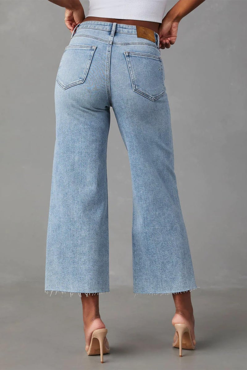 Allimy Women's High Rise Capris for Women Wide Leg Crop Jeans Baggy Y2K Clothing Light Wash Denim Blue Size 14 - Image 3