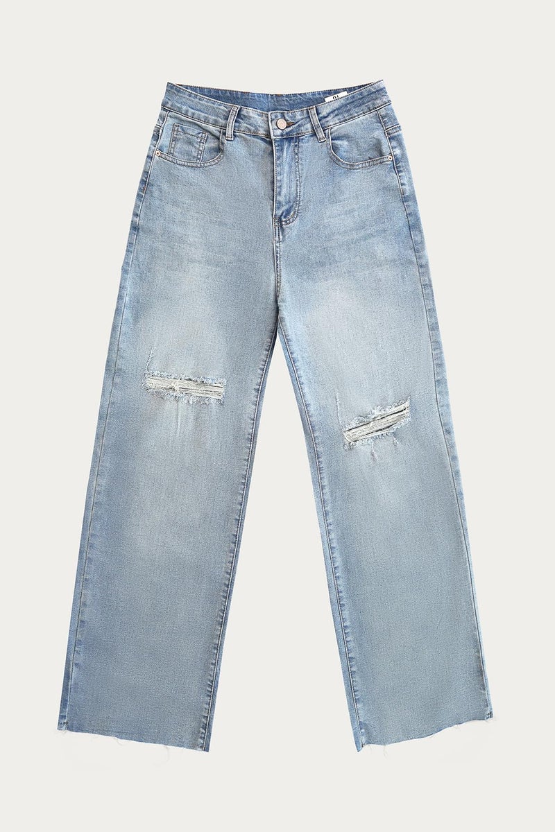 Allimy Women's High Rise Capris for Women Wide Leg Crop Jeans Baggy Y2K Clothing Light Wash Denim Blue Size 14 - Image 5