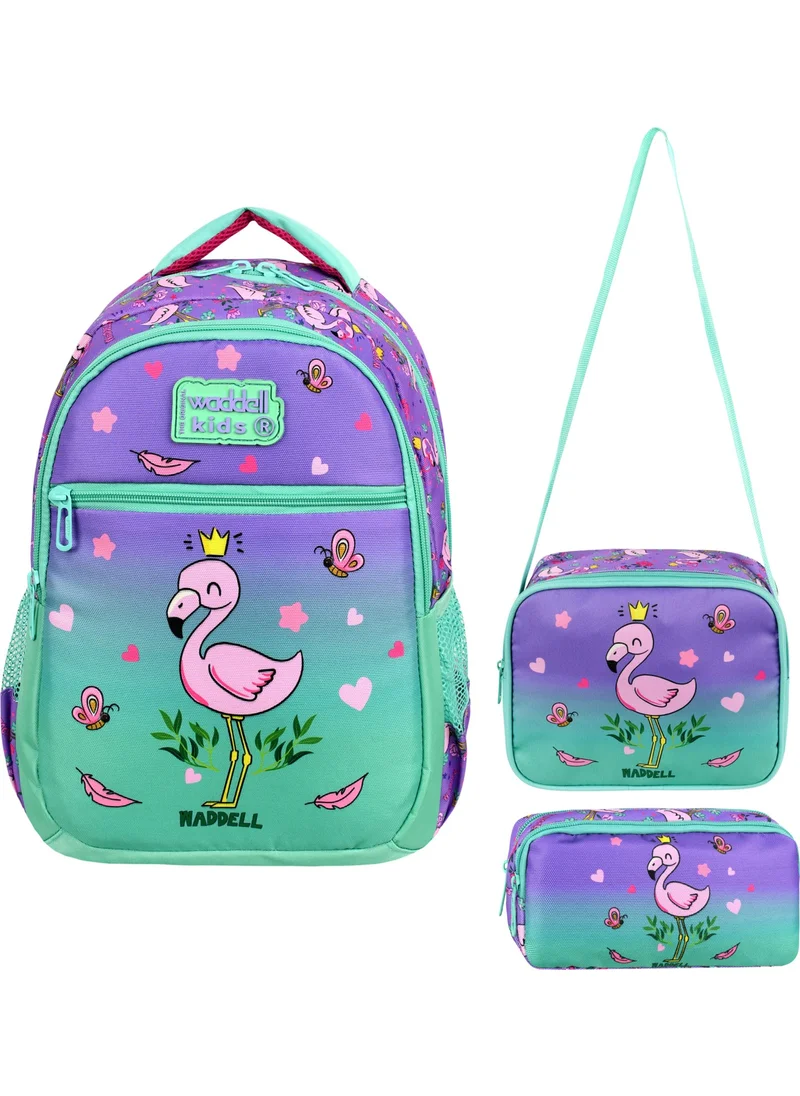 واديل Licensed Aqua Green Flamingo Patterned Girls Primary School Backpack and Lunch Bag