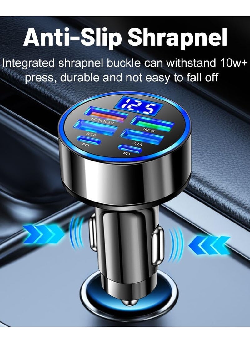 6 in 1 USB C Car Phone Charger Adapter with Voltage Display Dual PD Super Fast for iPhone 15 Pro max OPPO Samsung Huawei