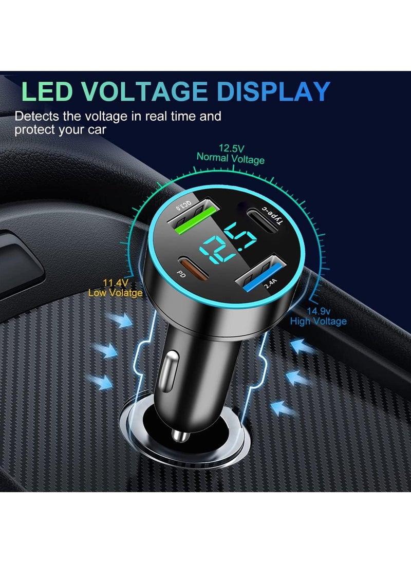 6 in 1 USB C Car Phone Charger Adapter with Voltage Display Dual PD Super Fast for iPhone 15 Pro max OPPO Samsung Huawei